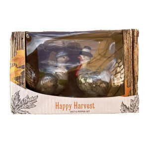 Happy Harvest Ceramic Salt & Pepper Shaker Set Turkey Thanksgiving Festive Gift